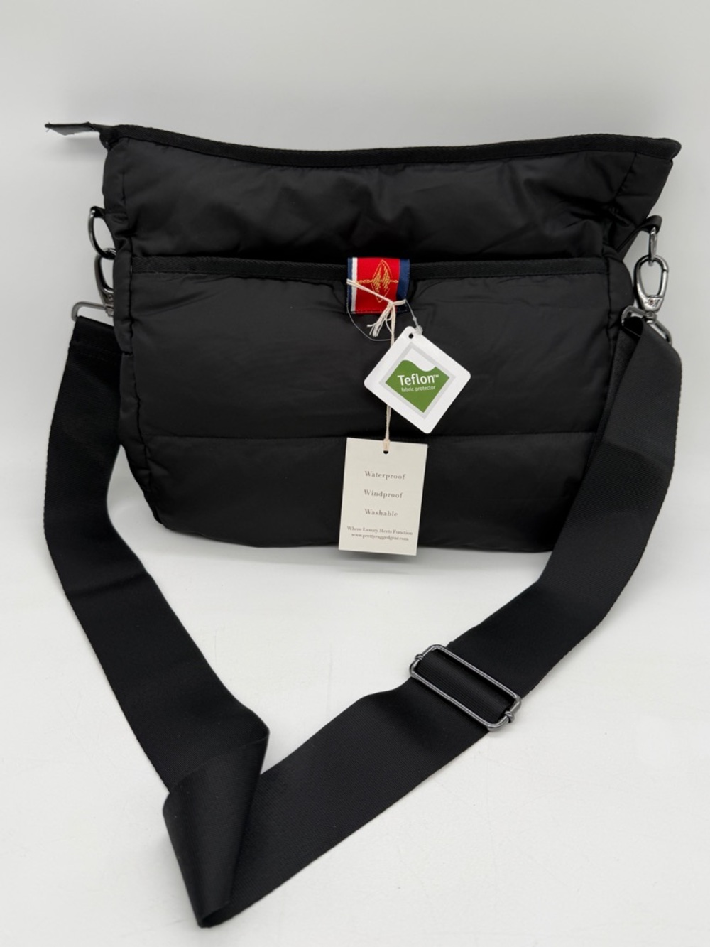 Pretty Rugged Puffer Waterproof Windproof Crossbody Bag Black NWT